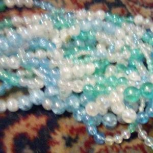 Handmade 20 ft Garland Made of White, Light Blue and Aqua Plastic Beads